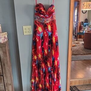 Mystique Boutique Red and Blue Strapless Prom Dress